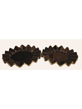 Pair of Mid Century Mod Madmen Black Gold Ceramic Coasters Tip Plates